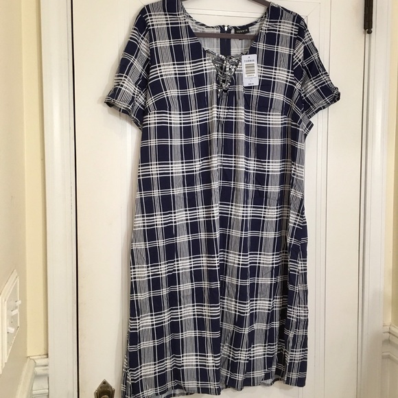 torrid Dresses & Skirts - NWT! Torrid Navy Gingham Lace Up Dress